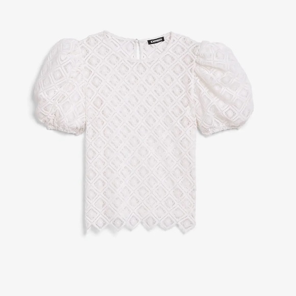 Express Lace Puff Sleeve Tee Color Ivory Size Small Style #06476191 - Picture 2 of 5